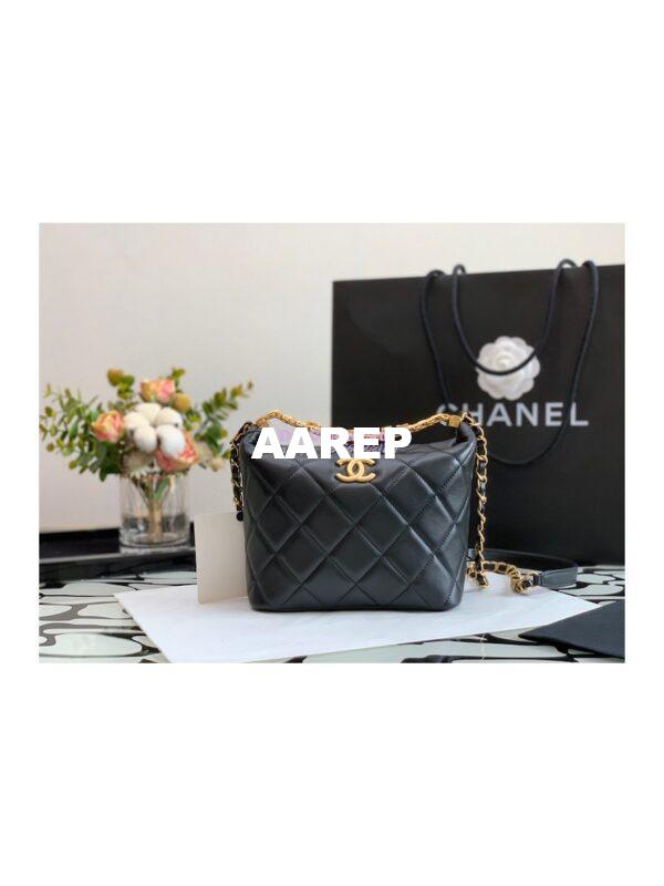 Replica Chanel Diamanté Logo Small Hobo Bag in Lambskin AS3242 Black