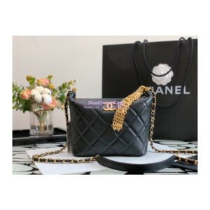 Replica Chanel Diamanté Logo Small Hobo Bag in Lambskin AS3242 Black 2