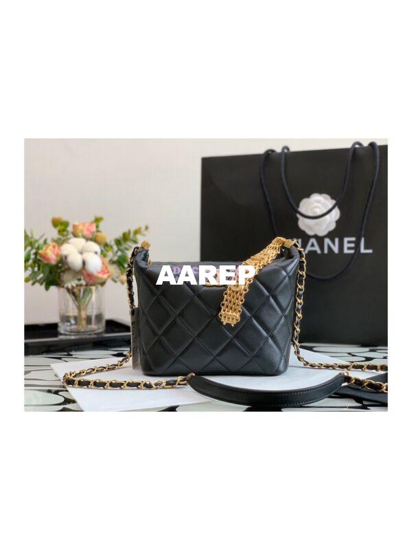 Replica Chanel Diamanté Logo Small Hobo Bag in Lambskin AS3242 Black 2