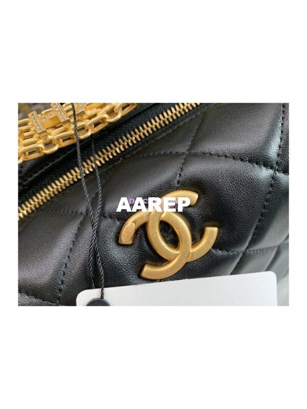 Replica Chanel Diamanté Logo Small Hobo Bag in Lambskin AS3242 Black 3