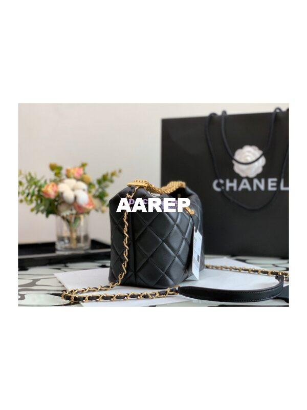 Replica Chanel Diamanté Logo Small Hobo Bag in Lambskin AS3242 Black 5