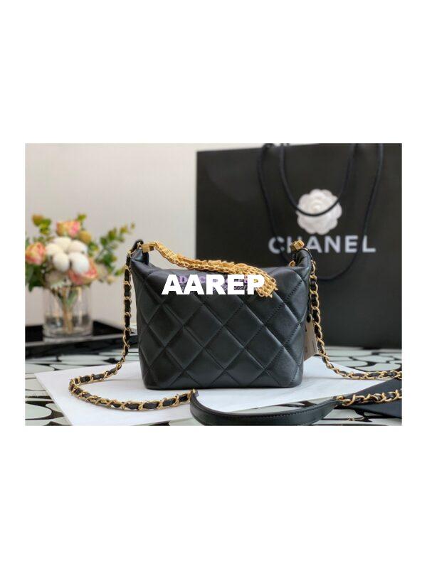 Replica Chanel Diamanté Logo Small Hobo Bag in Lambskin AS3242 Black 6