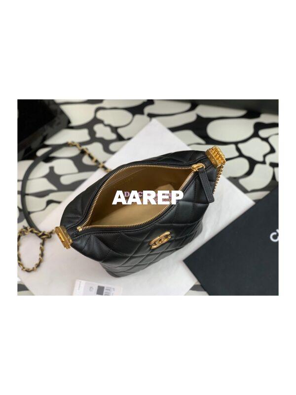Replica Chanel Diamanté Logo Small Hobo Bag in Lambskin AS3242 Black 7