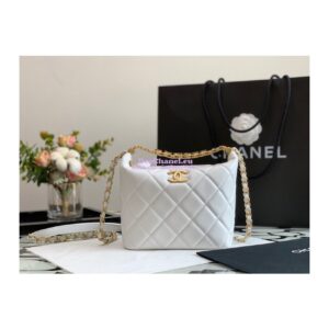 Replica Chanel Diamanté Logo Small Hobo Bag in Lambskin AS3242 White