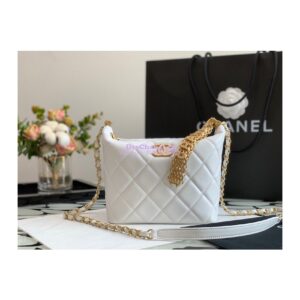 Replica Chanel Diamanté Logo Small Hobo Bag in Lambskin AS3242 White 2