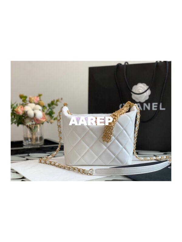 Replica Chanel Diamanté Logo Small Hobo Bag in Lambskin AS3242 White 2