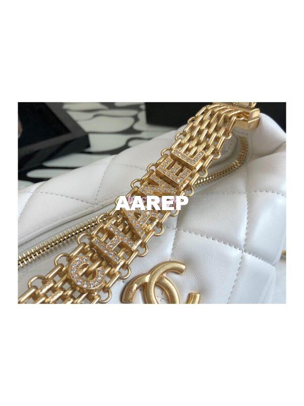 Replica Chanel Diamanté Logo Small Hobo Bag in Lambskin AS3242 White 3