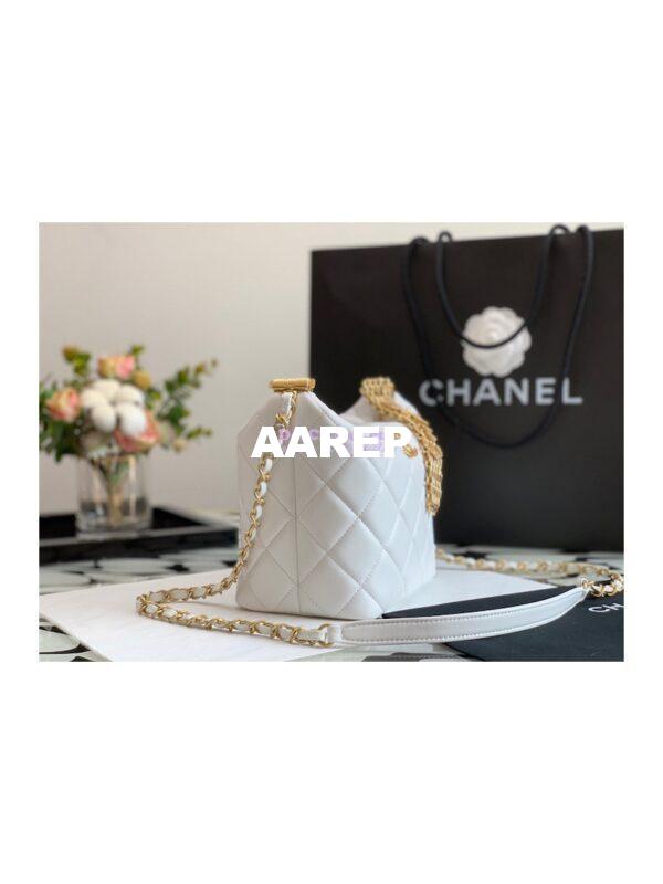 Replica Chanel Diamanté Logo Small Hobo Bag in Lambskin AS3242 White 5