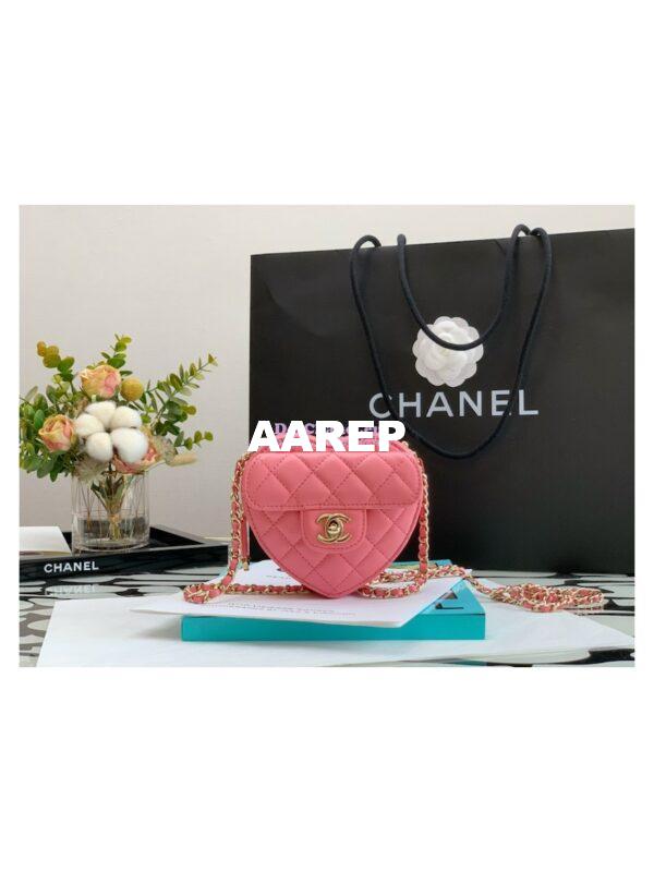 Replica Chanel Heart Clutch With Chain AP2784 Lambskin Coral Pink 3