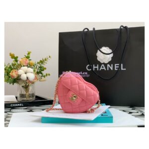 Replica Chanel Heart Clutch With Chain AP2784 Lambskin Coral Pink 2