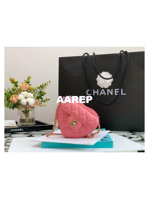 Replica Chanel Heart Clutch With Chain AP2784 Lambskin Coral Pink 4