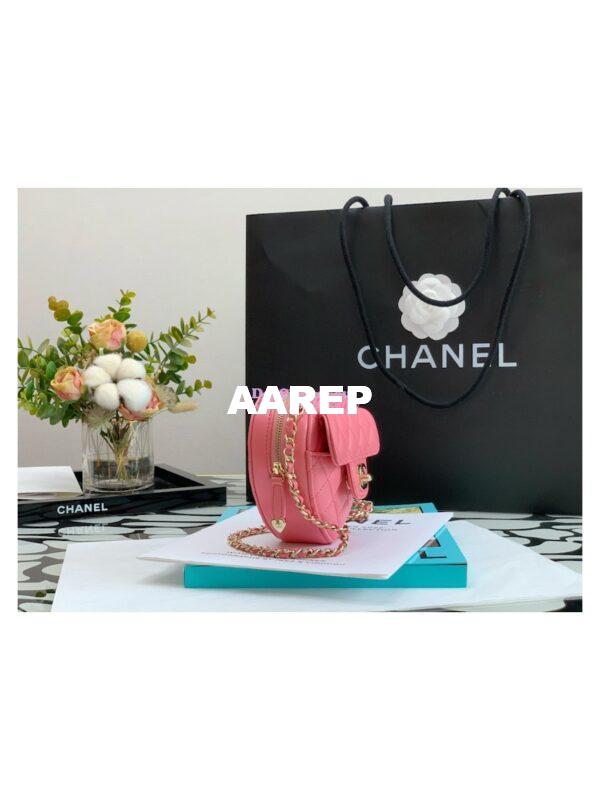 Replica Chanel Heart Clutch With Chain AP2784 Lambskin Coral Pink 5