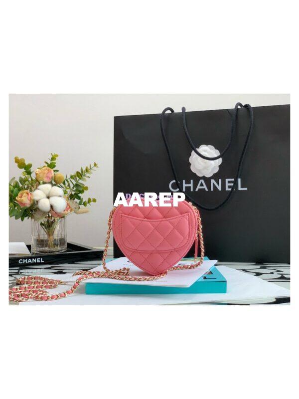 Replica Chanel Heart Clutch With Chain AP2784 Lambskin Coral Pink 9