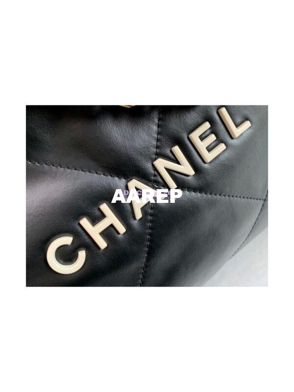 Replica Chanel 22 Handbag Shiny Calfskin AS3260 AS3261 Black with Lacquered Metal 5