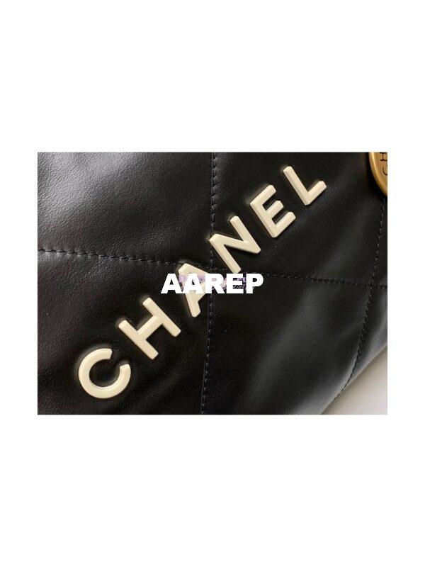 Replica Chanel 22 Handbag Shiny Calfskin AS3260 AS3261 Black with Lacquered Metal 15