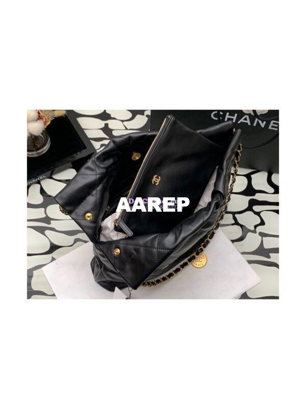 Replica Chanel 22 Handbag Shiny Calfskin AS3260 AS3261 Black with Lacquered Metal 18
