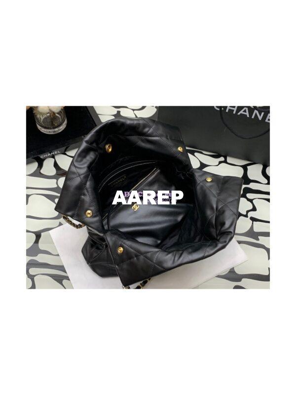 Replica Chanel 22 Handbag Shiny Calfskin AS3260 AS3261 Black with Lacquered Metal 19