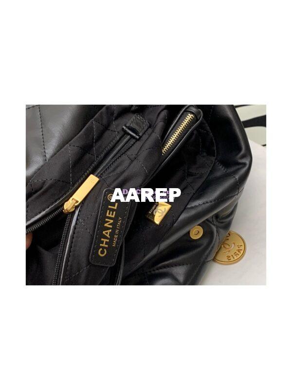 Replica Chanel 22 Handbag Shiny Calfskin AS3260 AS3261 Black with Lacquered Metal 20
