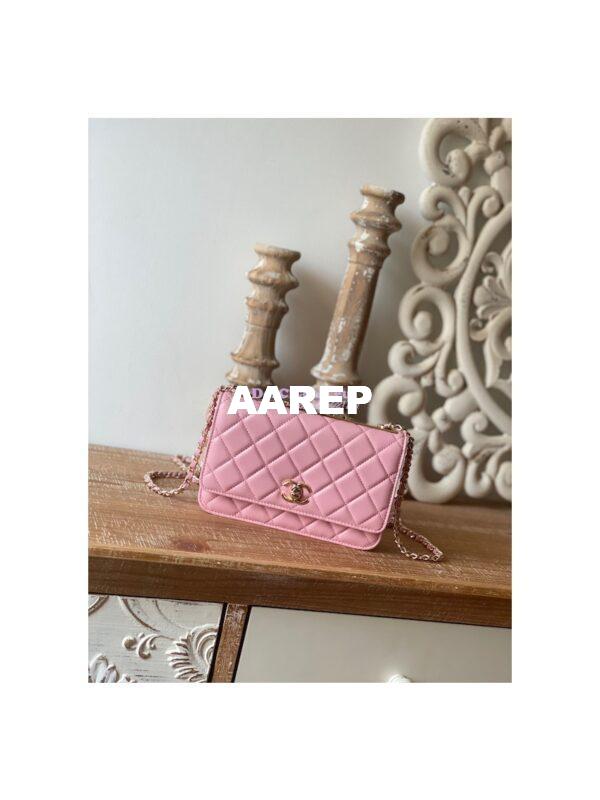 Replica Chanel 22SS SLG Wallet On Chain in Lambskin A80982 Pink 3
