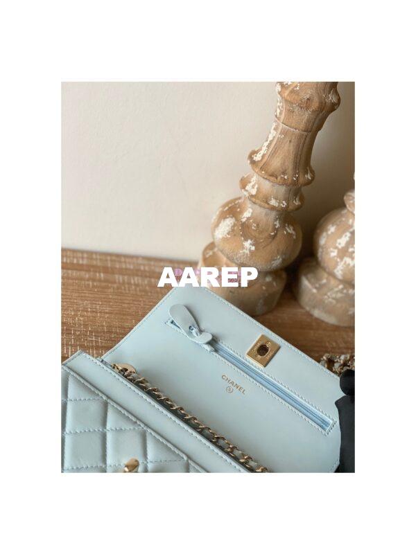 Replica Chanel 22SS SLG Wallet On Chain in Lambskin A80982 Light Blue 6