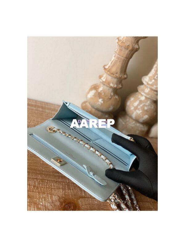 Replica Chanel 22SS SLG Wallet On Chain in Lambskin A80982 Light Blue 7
