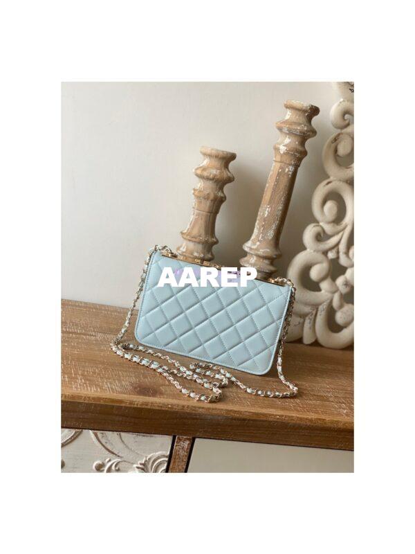 Replica Chanel 22SS SLG Wallet On Chain in Lambskin A80982 Light Blue 8