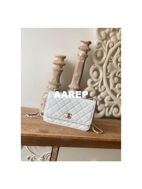 Replica Chanel 22SS SLG Wallet On Chain in Lambskin A80982 White