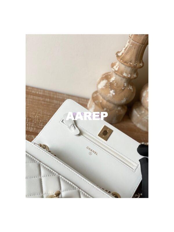 Replica Chanel 22SS SLG Wallet On Chain in Lambskin A80982 White 6