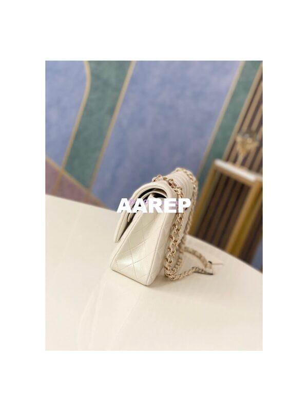 Replica Chanel Medium Classic Double Flap Bag in Iridescent Lambskin Light Beige 4