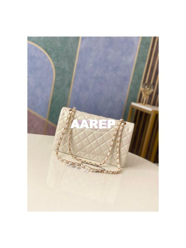 Replica Chanel Medium Classic Double Flap Bag in Iridescent Lambskin Light Beige 6