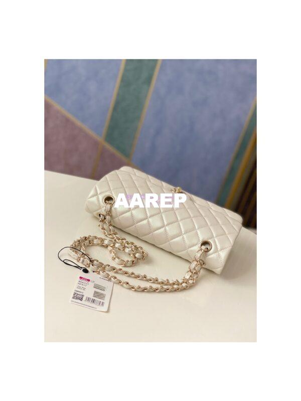 Replica Chanel Medium Classic Double Flap Bag in Iridescent Lambskin Light Beige 7