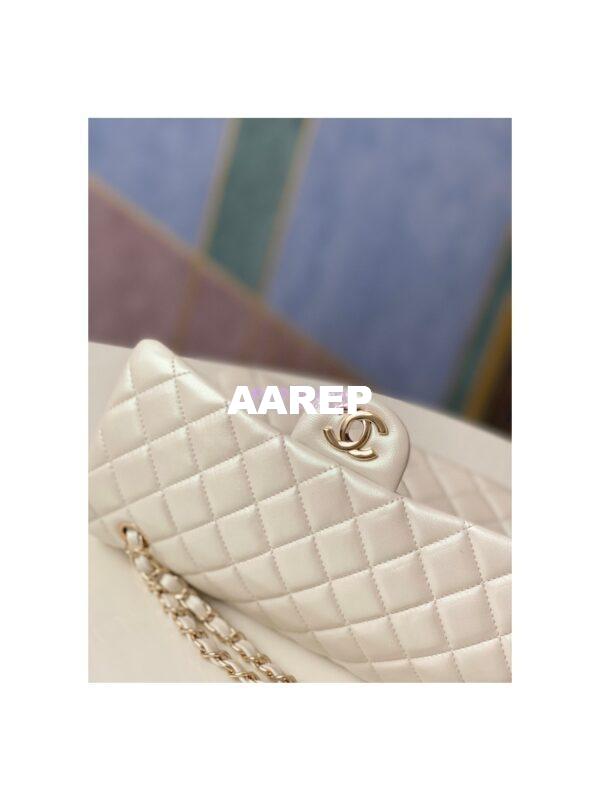 Replica Chanel Medium Classic Double Flap Bag in Iridescent Lambskin Light Beige 9