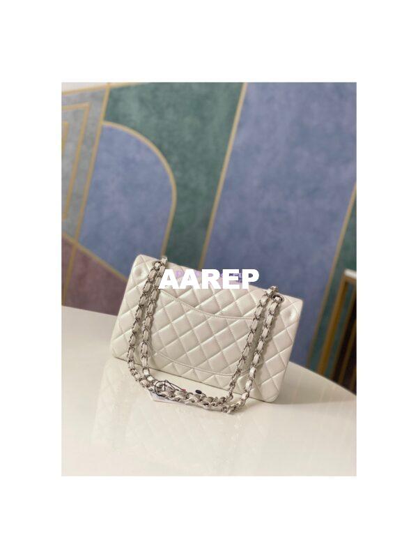Replica Chanel Medium Classic Double Flap Bag in Iridescent Lambskin Light Beige 14