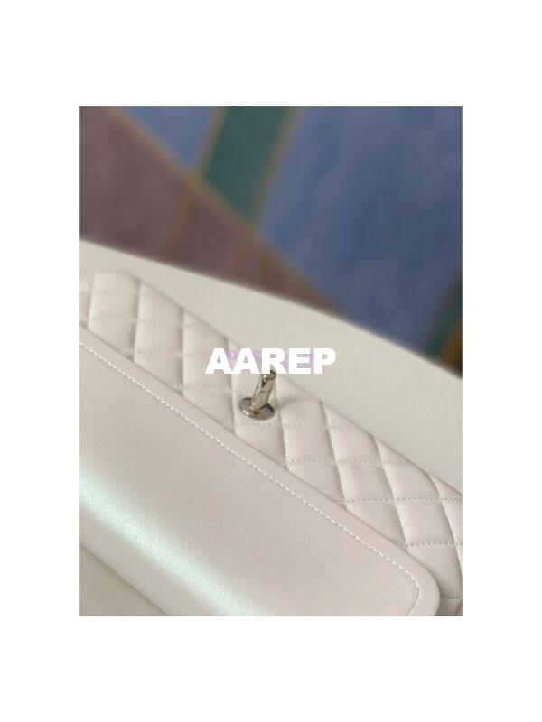 Replica Chanel Medium Classic Double Flap Bag in Iridescent Lambskin Light Beige 19