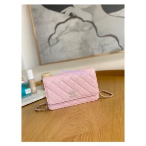 Replica Chanel Caviar Quilted Crystal CC Wallet On Chain WOC AP81201 Light Pink