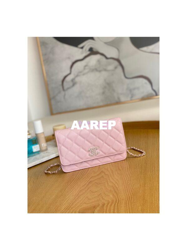 Replica Chanel Caviar Quilted Crystal CC Wallet On Chain WOC AP81201 Light Pink 3