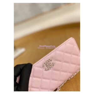 Replica Chanel Caviar Quilted Crystal CC Wallet On Chain WOC AP81201 Light Pink 2