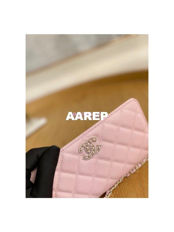 Replica Chanel Caviar Quilted Crystal CC Wallet On Chain WOC AP81201 Light Pink 4