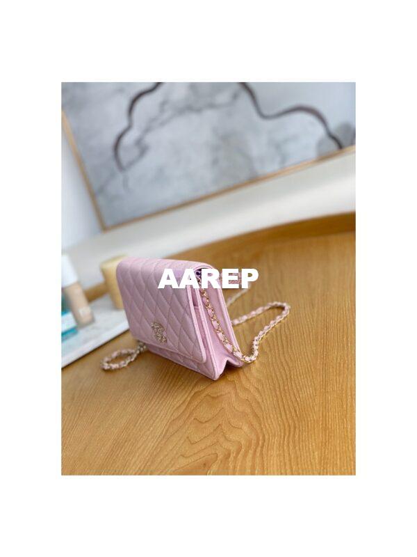 Replica Chanel Caviar Quilted Crystal CC Wallet On Chain WOC AP81201 Light Pink 5