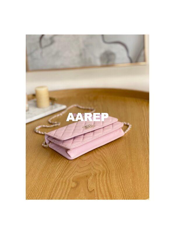 Replica Chanel Caviar Quilted Crystal CC Wallet On Chain WOC AP81201 Light Pink 7