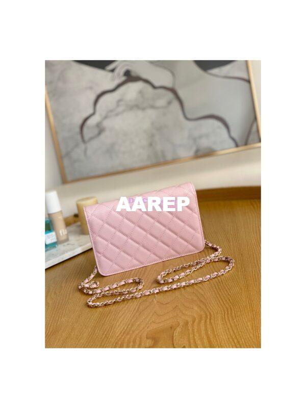 Replica Chanel Caviar Quilted Crystal CC Wallet On Chain WOC AP81201 Light Pink 11