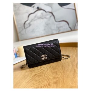 Replica Chanel Caviar Quilted Crystal CC Wallet On Chain WOC AP81201 Black