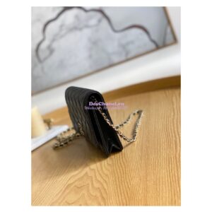 Replica Chanel Caviar Quilted Crystal CC Wallet On Chain WOC AP81201 Black 2
