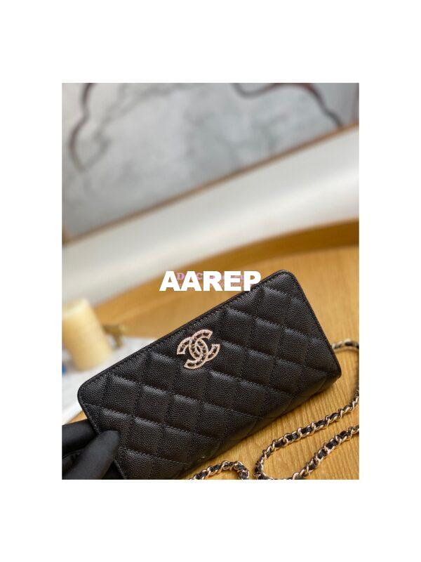 Replica Chanel Caviar Quilted Crystal CC Wallet On Chain WOC AP81201 Black 5