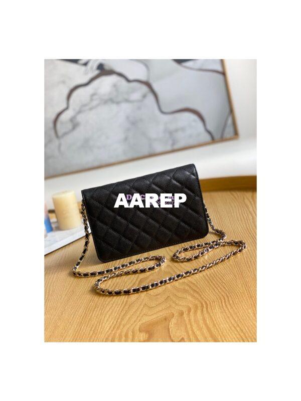 Replica Chanel Caviar Quilted Crystal CC Wallet On Chain WOC AP81201 Black 11
