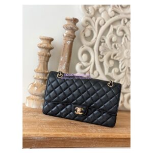 Replica Chanel Medium Classic Double Flap Bag Quilted Caviar Light Gold Hardware Black