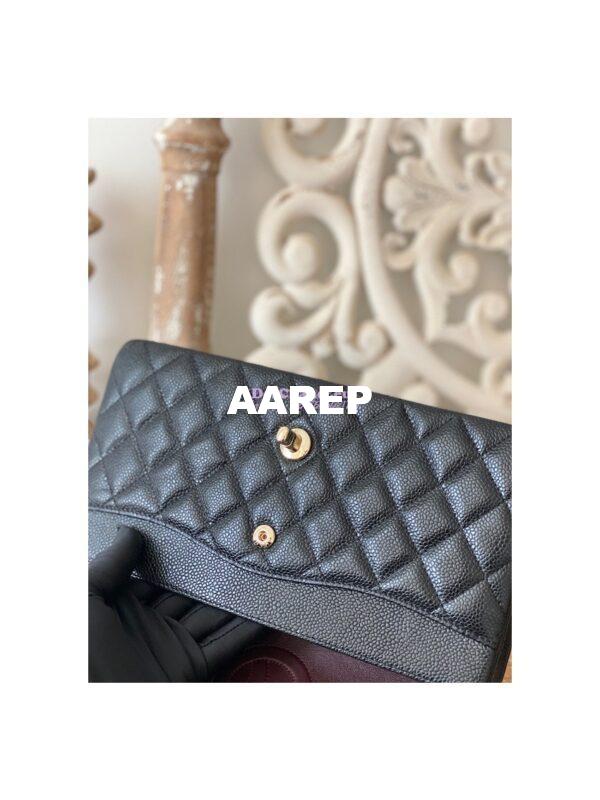 Replica Chanel Medium Classic Double Flap Bag Quilted Caviar Light Gold Hardware Black 4