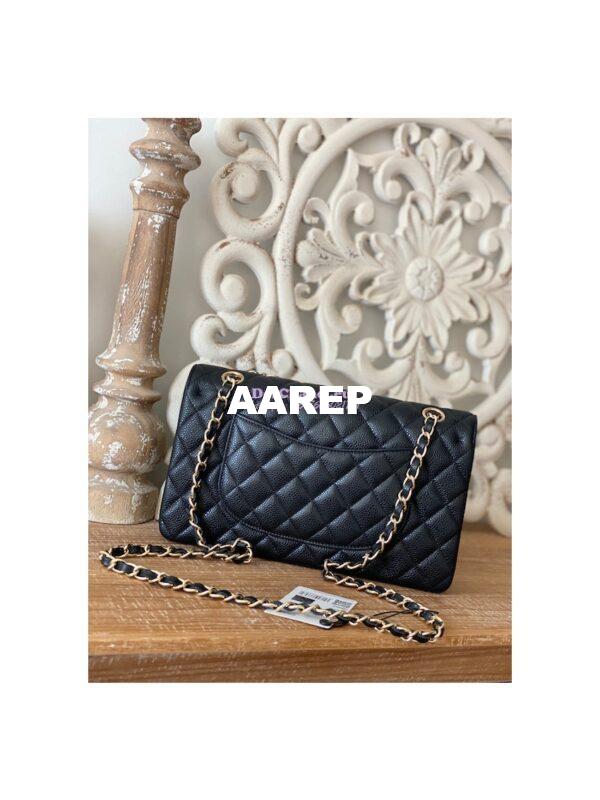Replica Chanel Medium Classic Double Flap Bag Quilted Caviar Light Gold Hardware Black 8