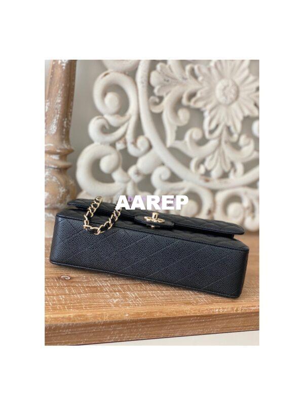 Replica Chanel Medium Classic Double Flap Bag Quilted Caviar Light Gold Hardware Black 9