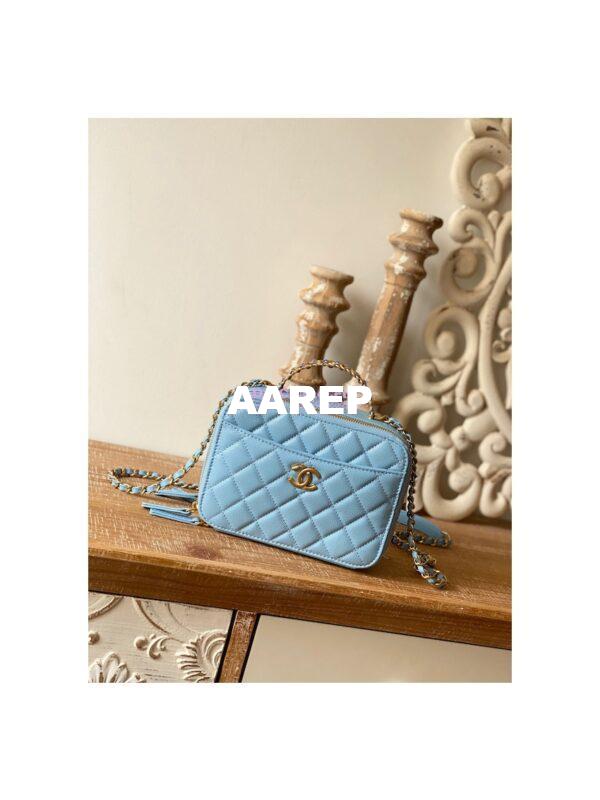 Replica Chanel 22SS Vanity Case Grained Calfskin AS3222 Sky Blue